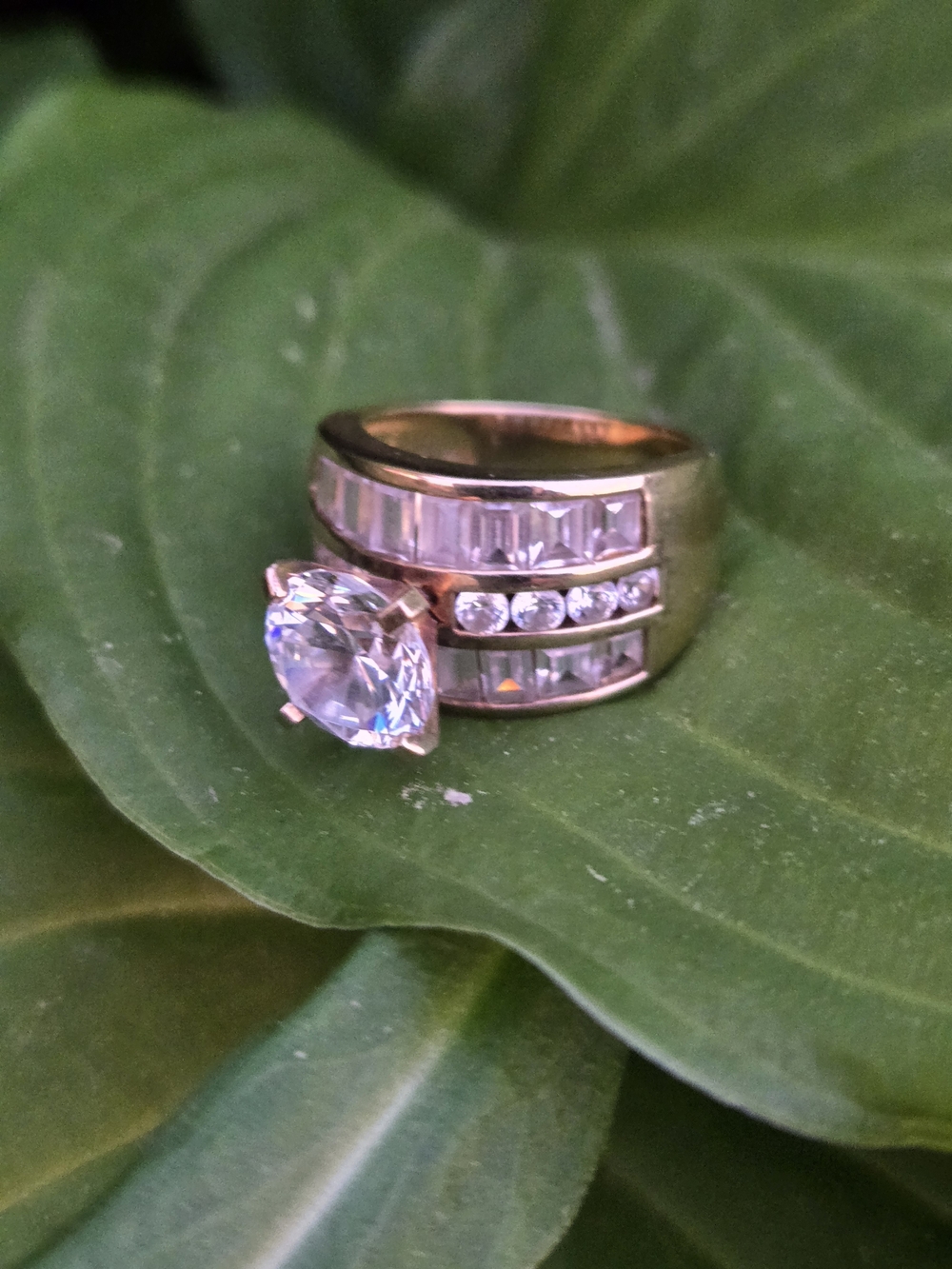 Gold-Tone Crystal Statement Ring with Clear Stones